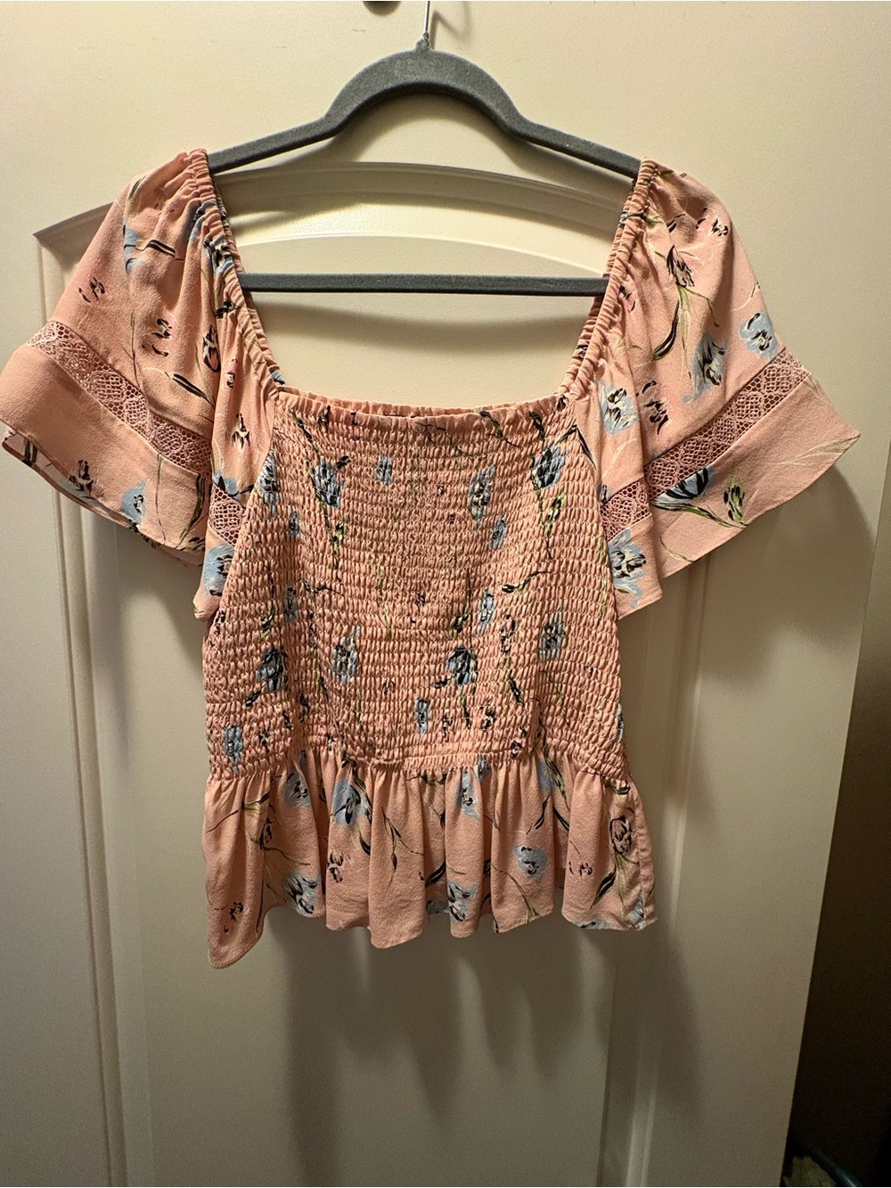 Smocked Peach Floral Off-Shoulder Women's Top